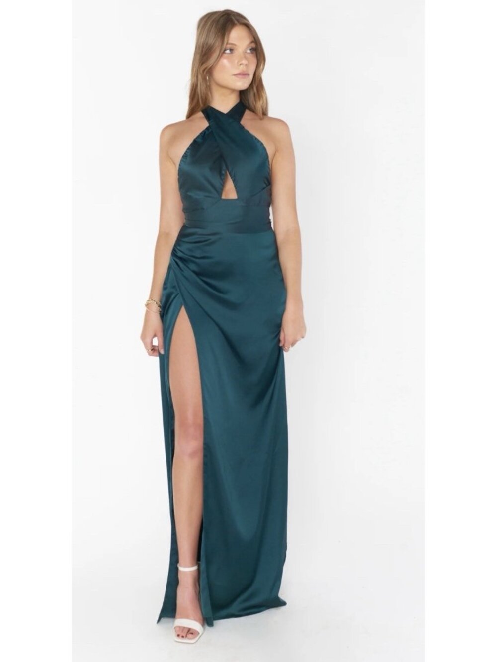 Show Me Your Mumu Adele Halter Maxi Dress Deep Emerald Green NWOT Size Large